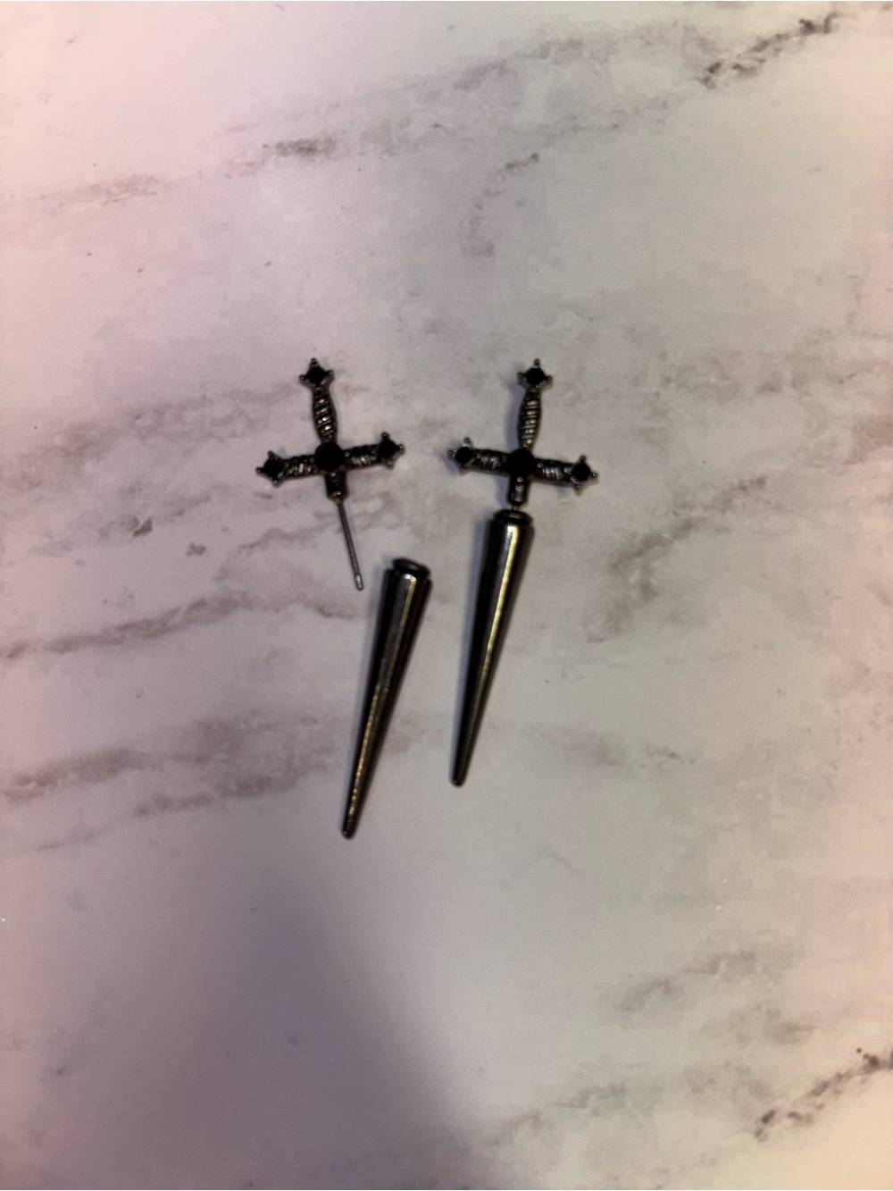 Sword Drop Earrings - Black Stainless Style